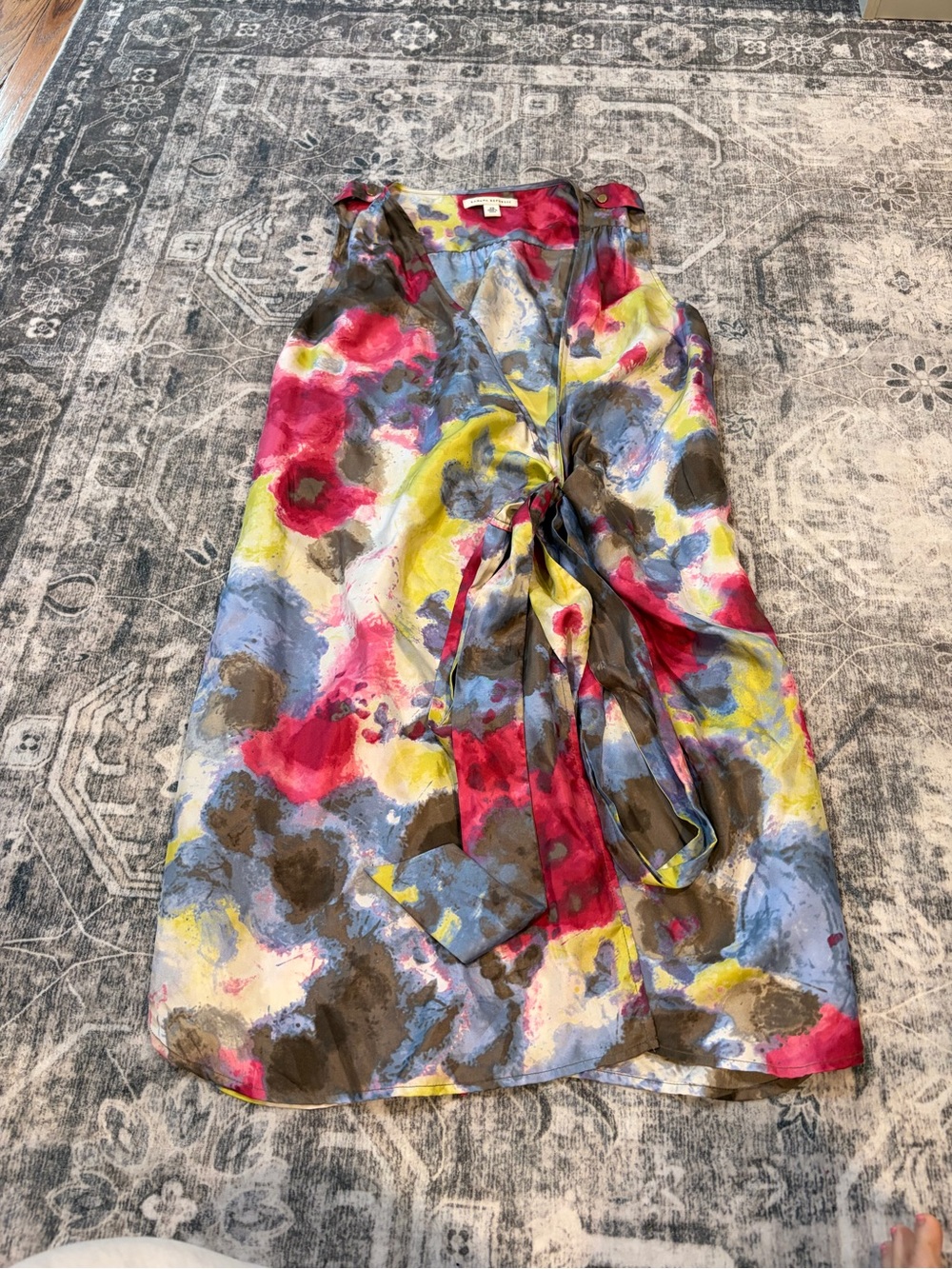 Banana Republic Floral Wrap Mini Dress in Pink, Yellow, Blue, Brown